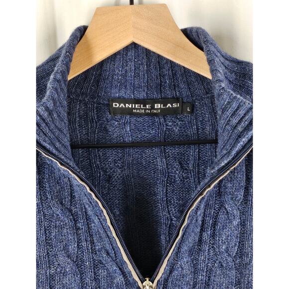 DANIELE BLASI MEN'S BLUE 1/4 ZIP SWEATER LUXURIOUS WOOL BLEND SIZE LARGE ITALY - Picture 4 of 10
